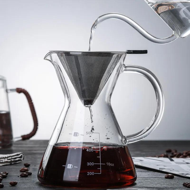 Cafeteira de vidro resistente, cafeteira de 500ml com filtro de aco inoxidavel para cafe expresso